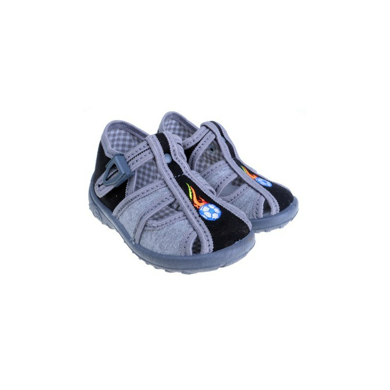 Detské textilné sandálky svetlosivé, s ortopedickou stielkou, zapínanie na pracku